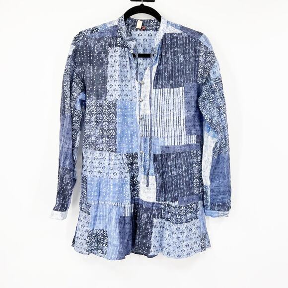 Pilcro by Anthropologie Patchwork Boho Bandana Printed Button Front Cotton Top - Picture 1 of 7